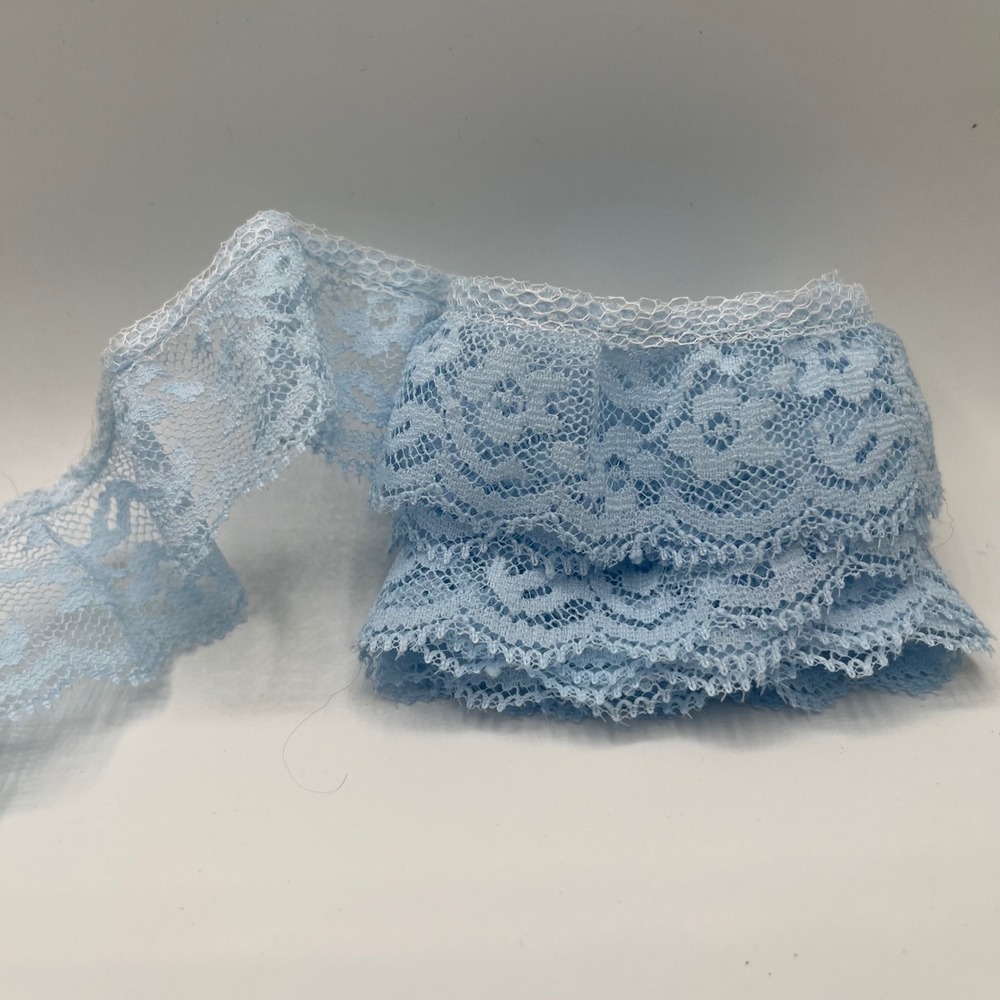 VTG Blue Lace‎ Trim Ribbon Floral Scalloped Edge Sewing Craft Embellishment 1yd